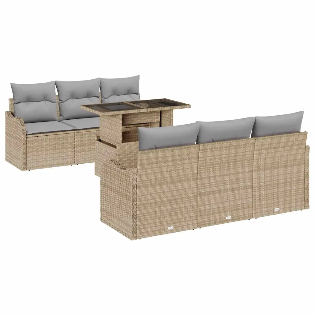 Set Divano da Giardino 7 pcs Beige Rattan in Polipropilene 3357123