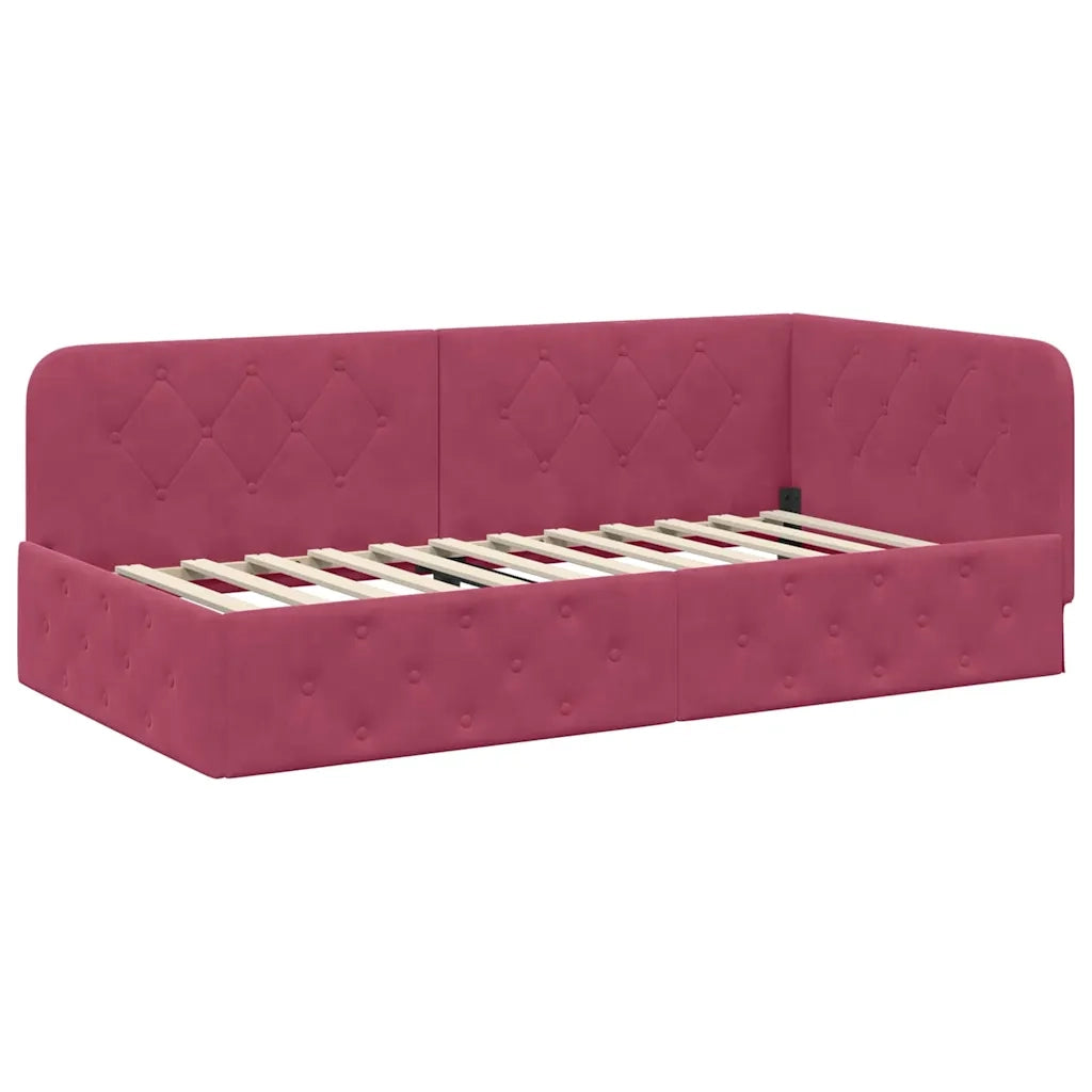 Cornice del letto ad angolo Rosso Vino 90 x 200 cm Velluto