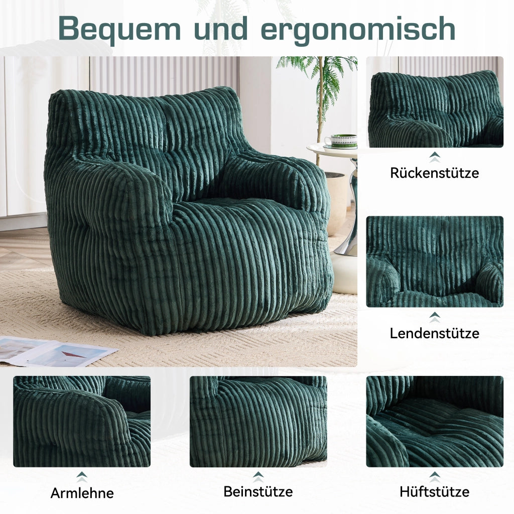 Pouf Sacco Imbottito in Tessuto a Coste ¨C MINIMAL ¨C Verde