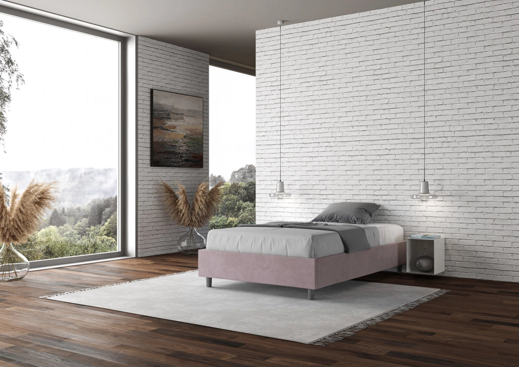 BS COM Letto una piazza e mezza con rete imbottito 120x190 microfibra glicine
