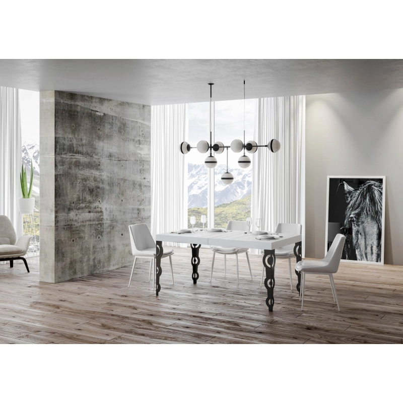 Tavolo allungabile 90x130/234 cm Karamay Premium telaio Antracite - Bianco Frassino