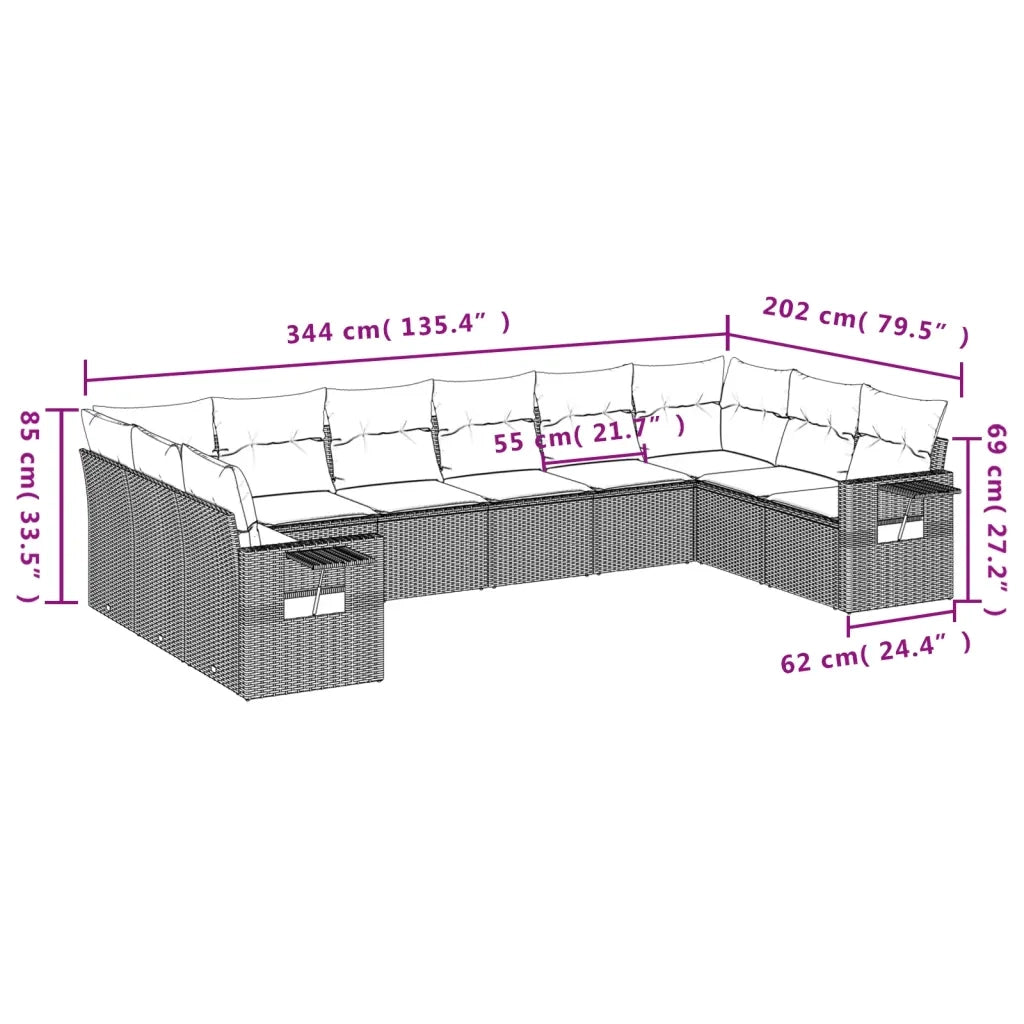 Set Divani da Giardino 10pz con Cuscini in Polyrattan Nero 3253002