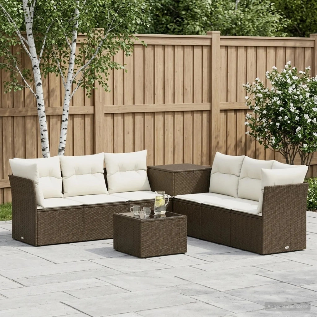 Set di divani 8 pz Marrone e Bianco Crema 3448272