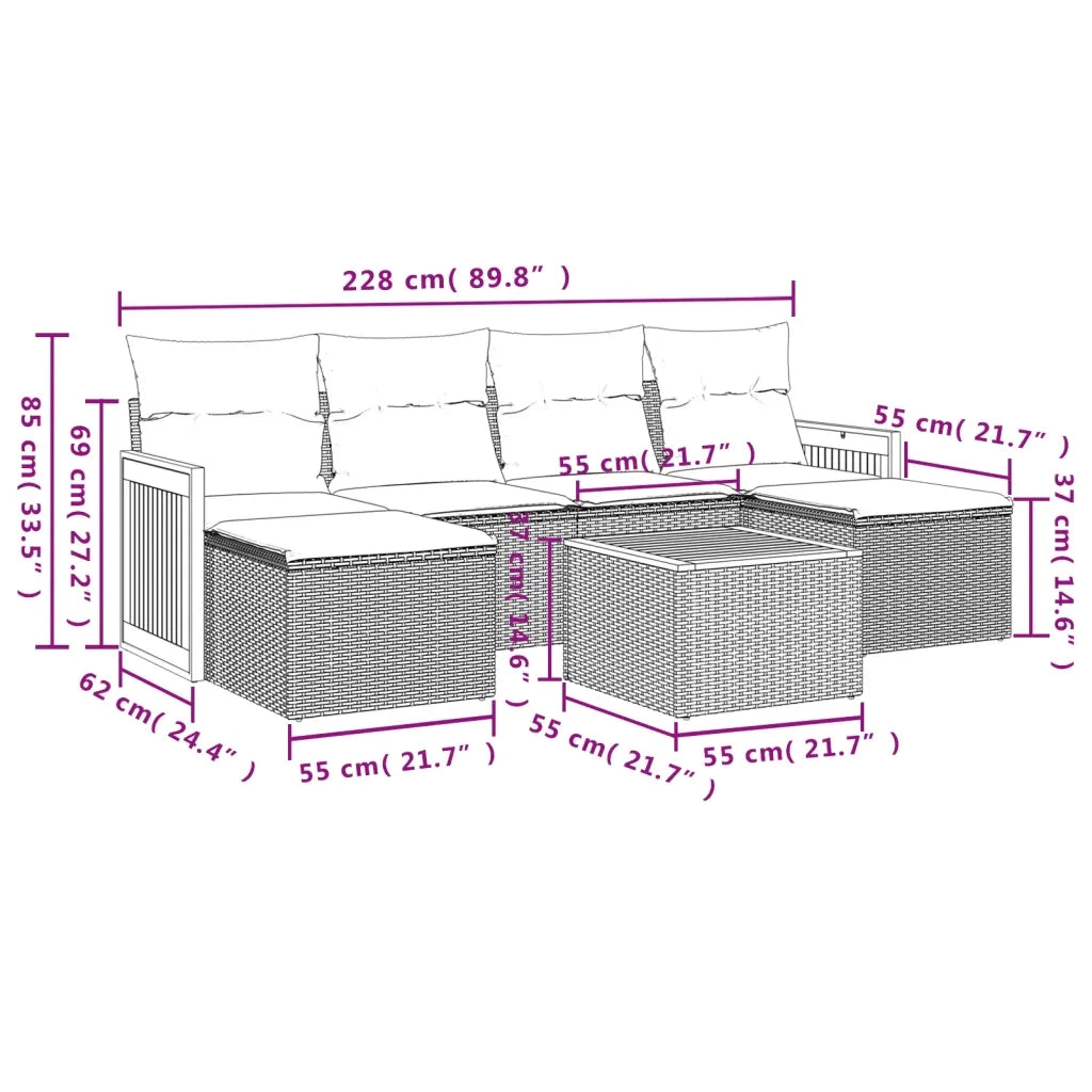 Set Divani da Giardino con Cuscini 7pz Nero Polyrattan 3260306