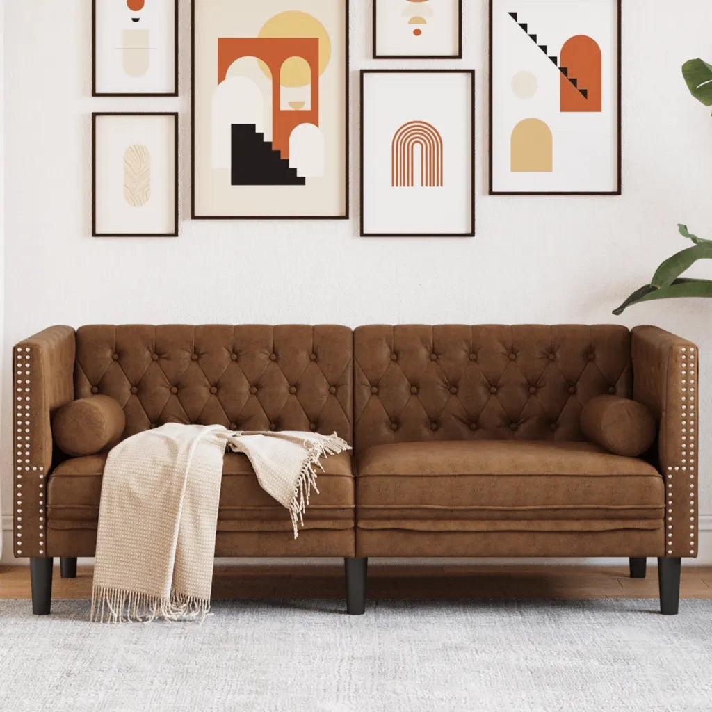 Divano | Divano da soggiorno | Sofa Chesterfield con Rinforzi 2 Posti Marrone in Scamosciato