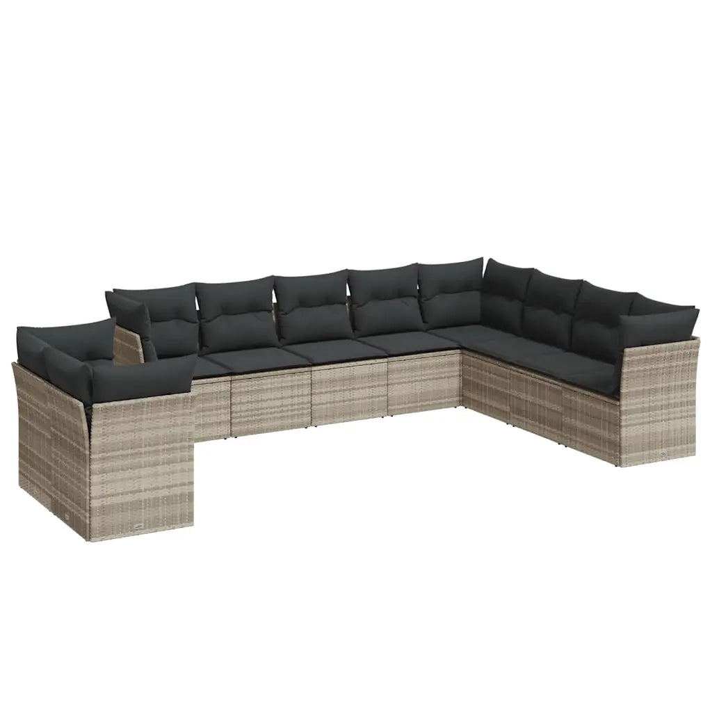 Set Divano Giardino 10 pz con Cuscini Grigio Chiaro Polyrattan 3249701
