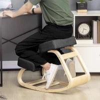 Sedia Inginocchiatoio Ergonomica in Legno di Betulla con Cuscino, 51x69x58 cm, Nero