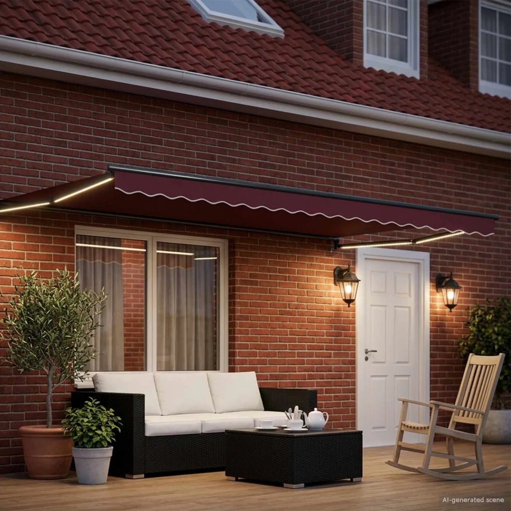 Tenda retrattile manuale con LED Borgogna e Antracite 4,5 × 3 m 3419479