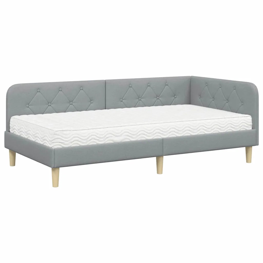 Cornice del letto ad angolo Grigio chiaro 90 x 190 cm Tessuto