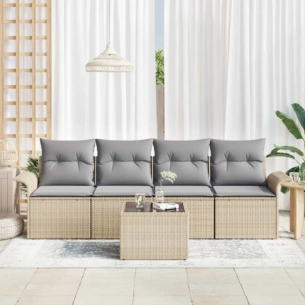 Set Divano da Giardino 5 pcs Beige e grigio polyrattan 3353899