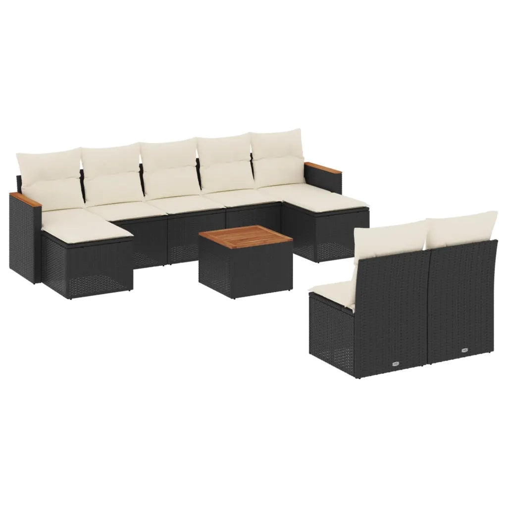 Set Divani da Giardino 10pz con Cuscini in Polyrattan Nero 3226378