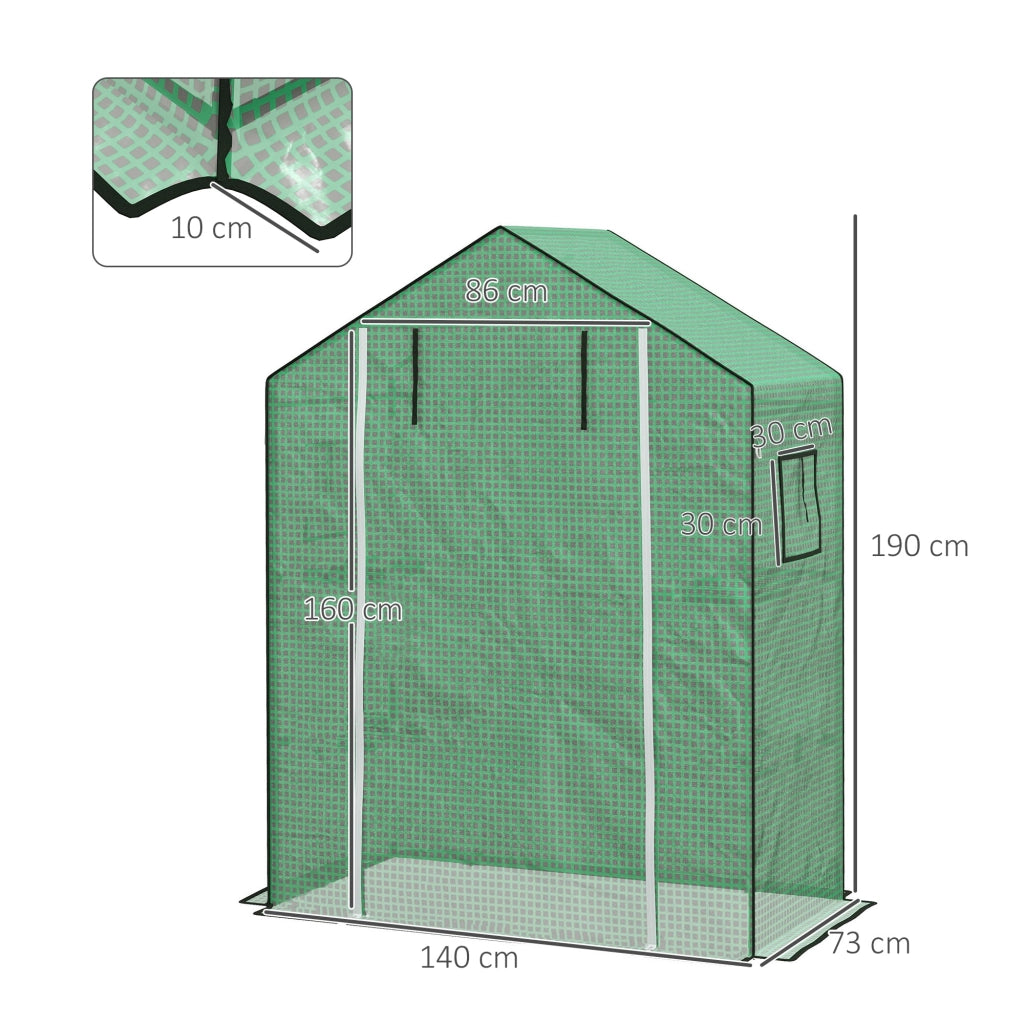 Serra da Giardino ¨C Minimal ¨C Verde 140x73x190 cm con Finestra e Porta a Zip Anti-UV