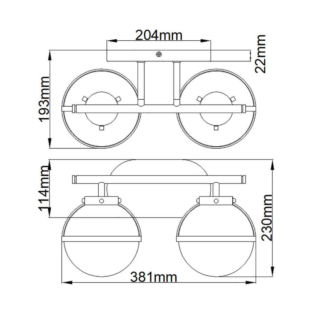Applique bagno Hollis Hinkley ottone 2 globi vetro E14