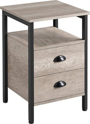 Comodino con Cassettino e Scomparto - Aspetto in Legno Rustico, Design Industriale