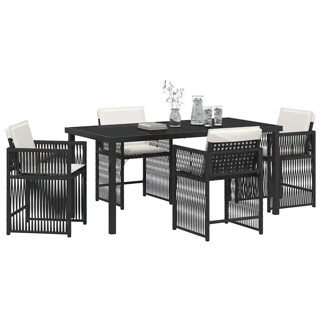Set da Pranzo per Giardino 5 pcs Nero polyrattan