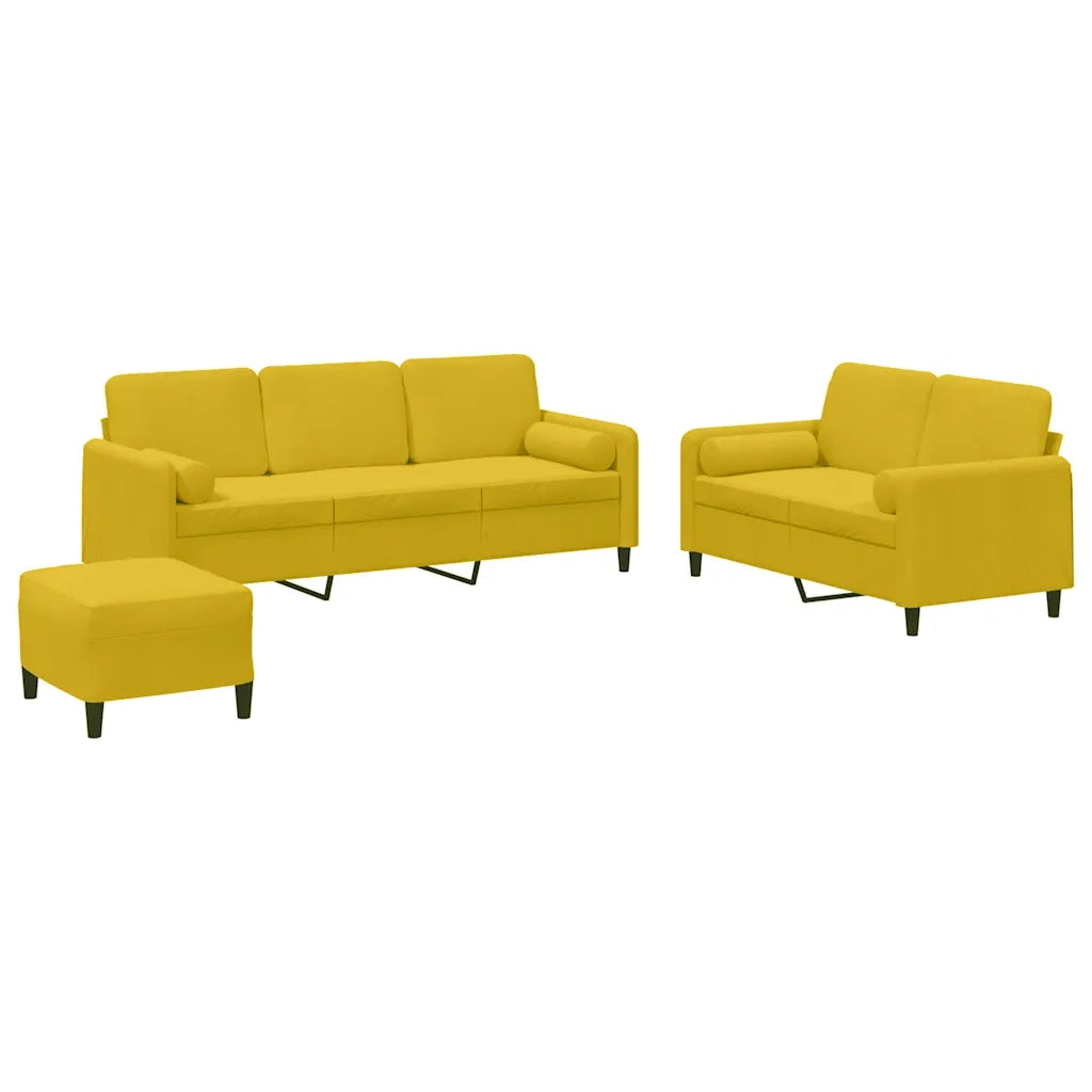 Set di Divani 3 pz con Cuscini Giallo in Velluto 3202050
