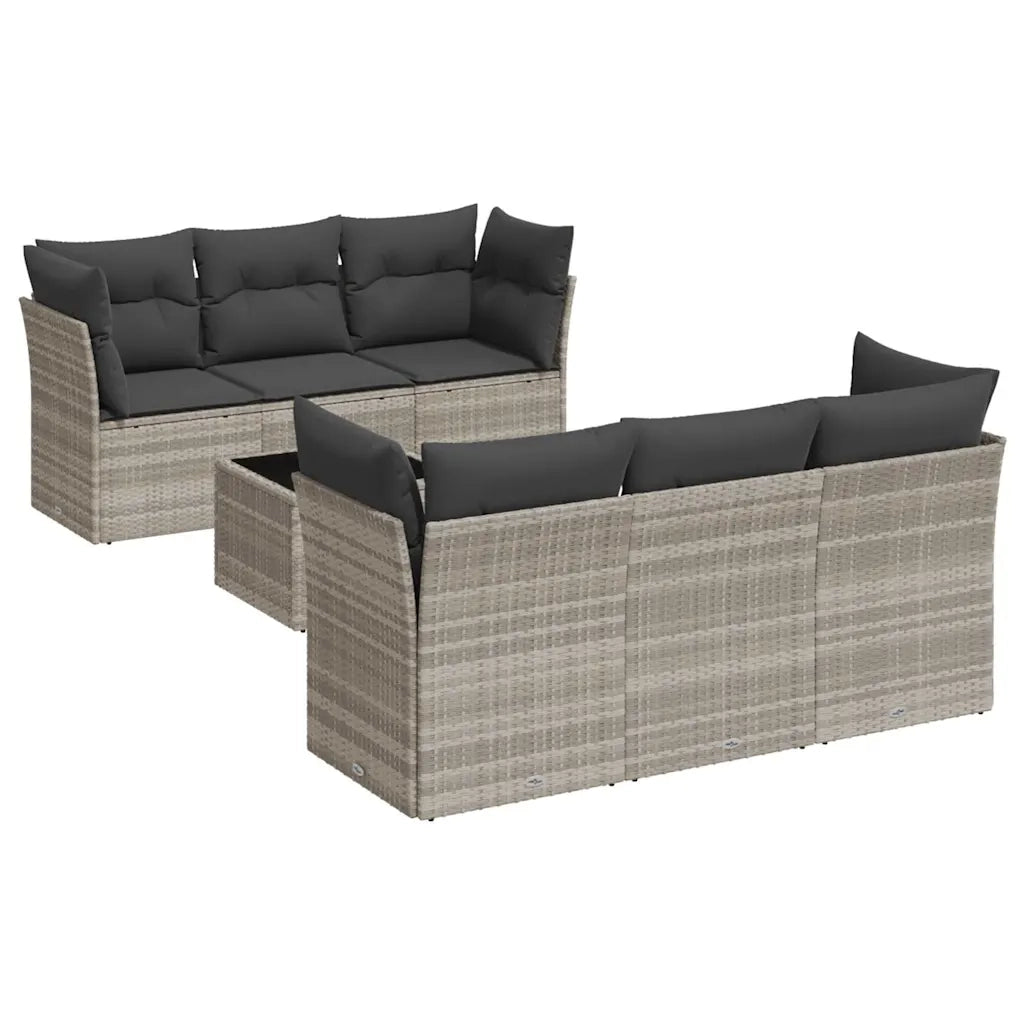 Set Divani da Giardino 7pz con Cuscini Grigio Chiaro Polyrattan 3217262