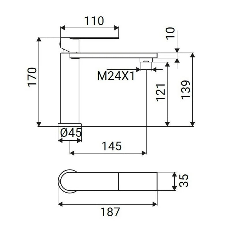 Miscelatore lavabo Sun Ø25 mm acciaio