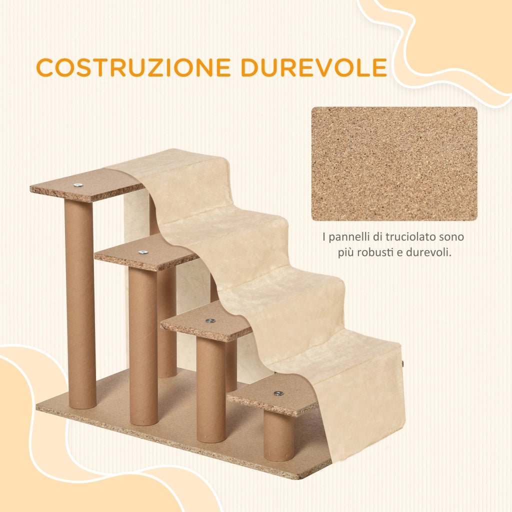 Scala per Cani Portatile 4 Gradini ¨C Minimal ¨C Beige 60x35x44 cm