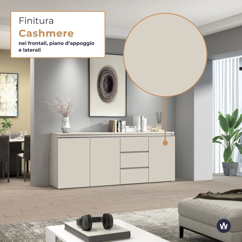 WHOUS Credenza Magic 3 ante e 3 cassetti centrali cashmere 200x40x80 cm