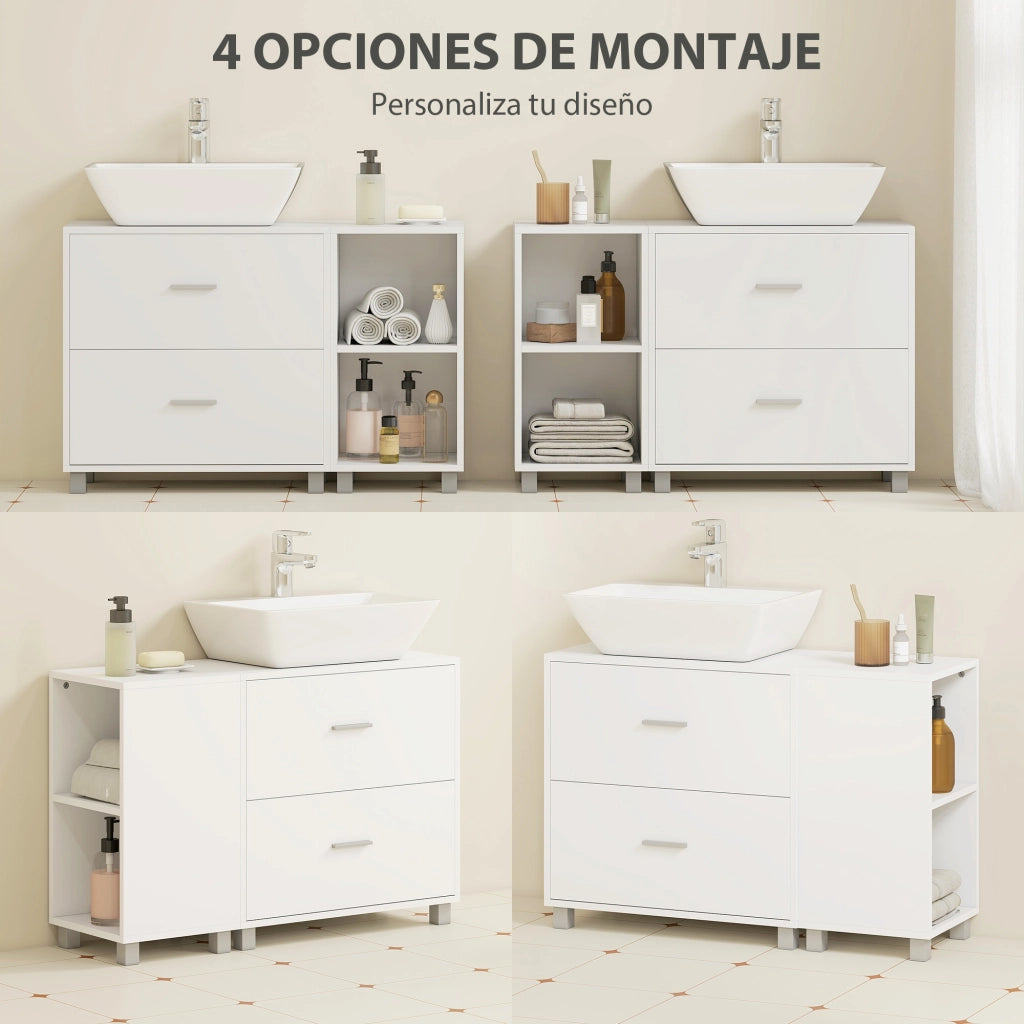 Mobile Sottolavabo con 2 Cassetti e 2 Ripiani Aperti ¨C Xylo ¨C Bianco 90x30x60 cm