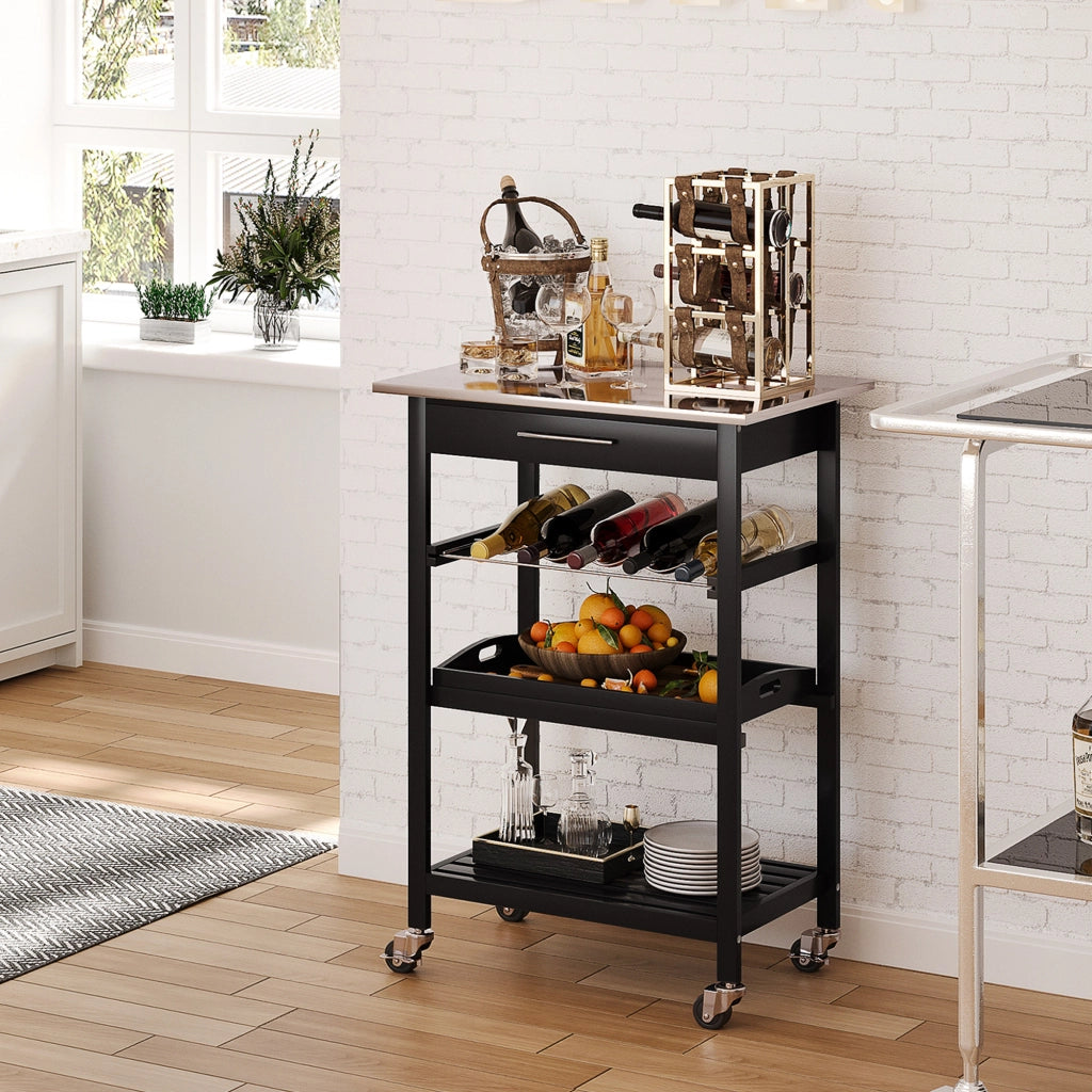 Carrello da cucina con ripiano e scaffale ¨C Minimal ¨C Nero 60x40x85 cm