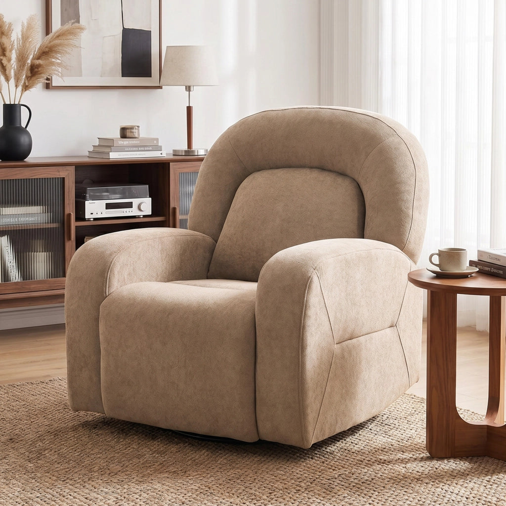 Poltrona Relax Reclinabile Girevole ¨C Minimal ¨C Tessuto Velluto Khaki