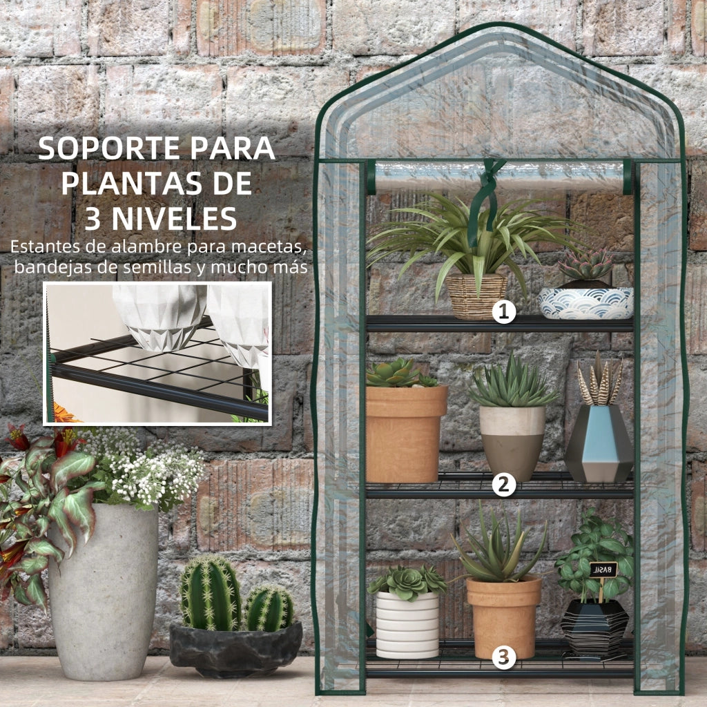 Serra da Giardino con 3 Ripiani e Porta a Cerniera ¨C zephmum ¨C Trasparente 59x39x127 cm