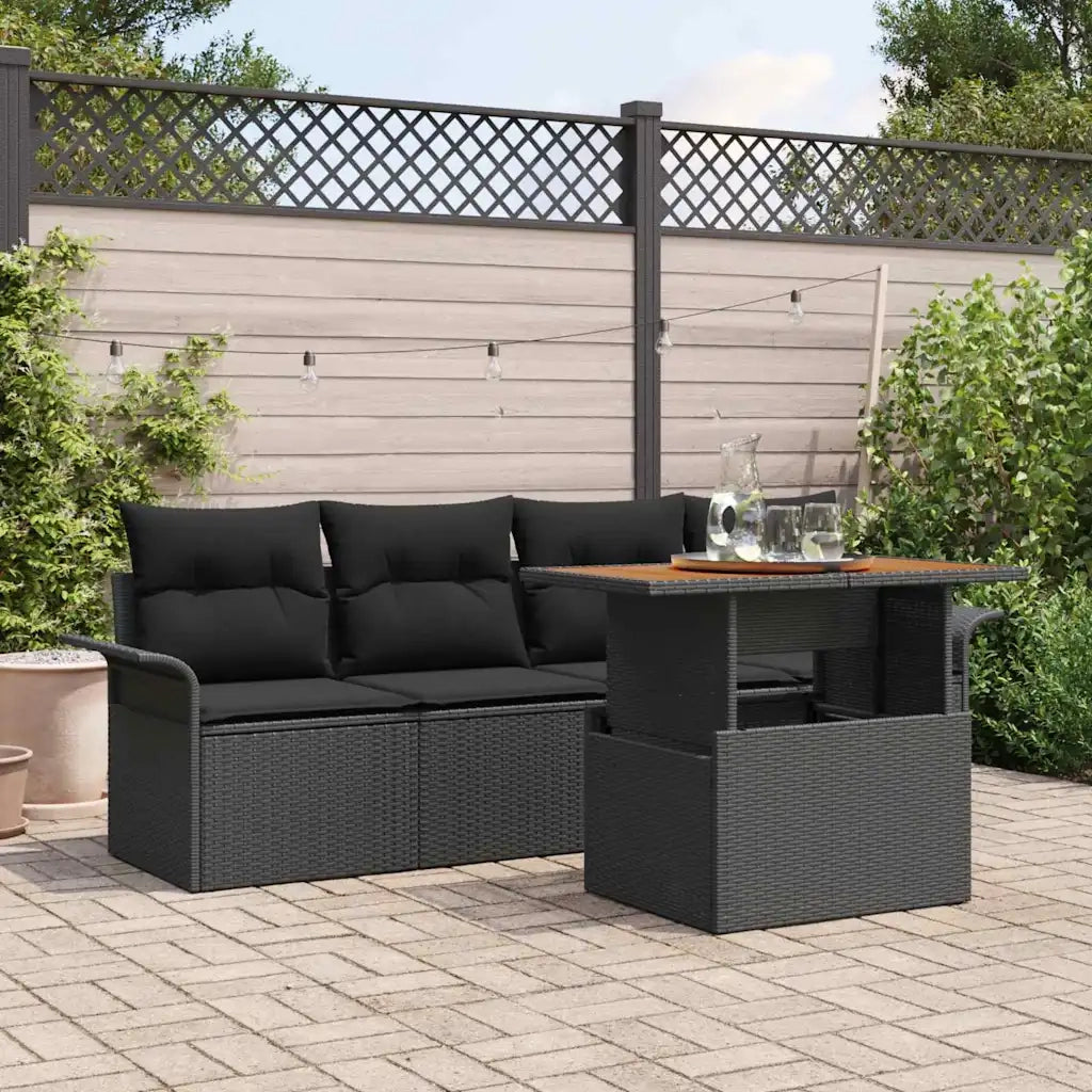 Set Divano da Giardino con archiviazione 5 pcs Nero Poly Rattan 3358004
