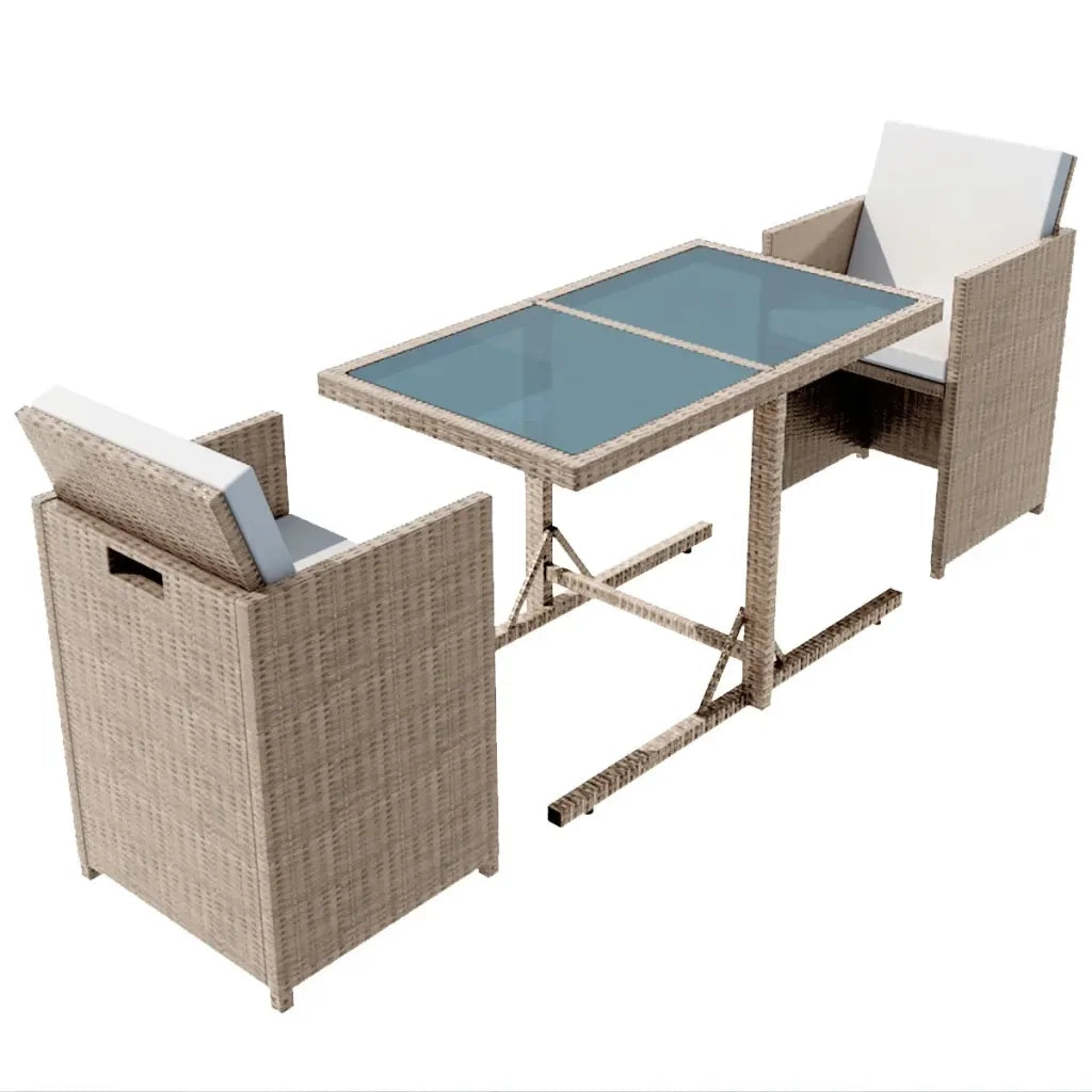 Set da Bistrot 3 pz con Cuscini in Polyrattan Beige 42541
