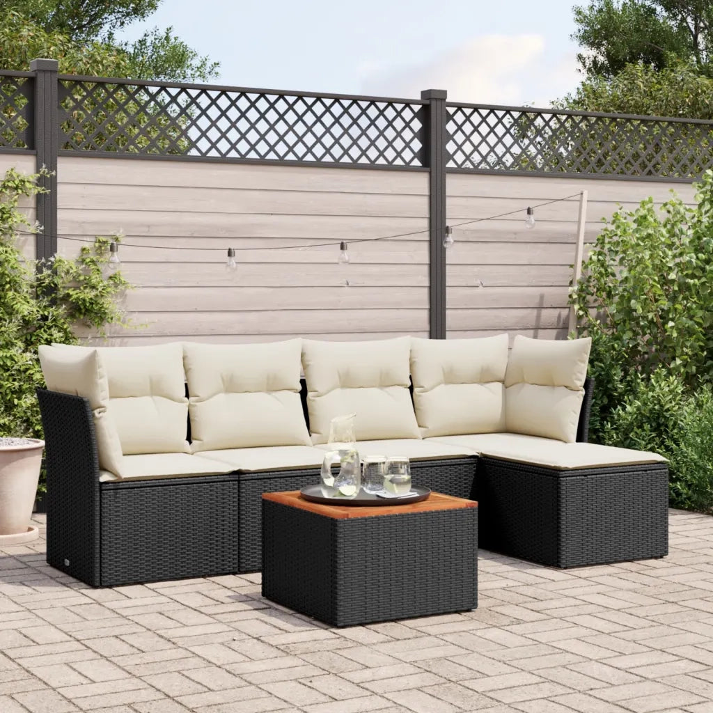 Set Divano da Giardino 6 pz con Cuscini Nero in Polyrattan 3223613