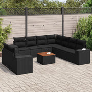 Set Divani da Giardino 10pz con Cuscini in Polyrattan Nero 3257840