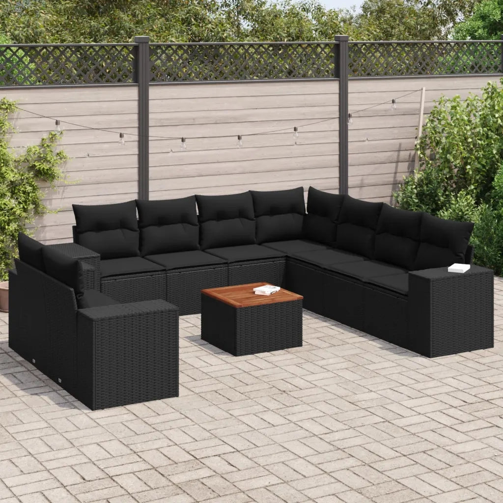 Set Divani da Giardino 10pz con Cuscini in Polyrattan Nero 3257840