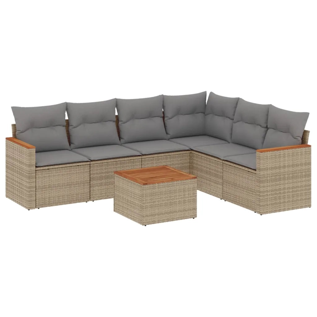 Set Divani da Giardino 7 pz con Cuscini Beige in Polyrattan