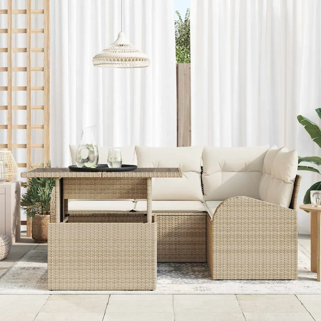Set Divano da Giardino con cuscino 5 pcs Beige Poly Rattan 3357374