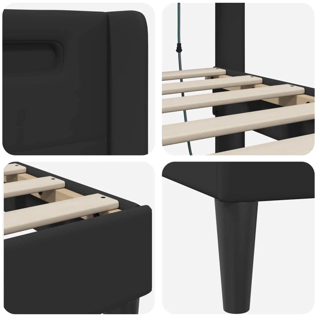 Letto singolo | Letto per adulti | Struttura del letto con strisce LED Nero 90 x 190 cm Similpelle