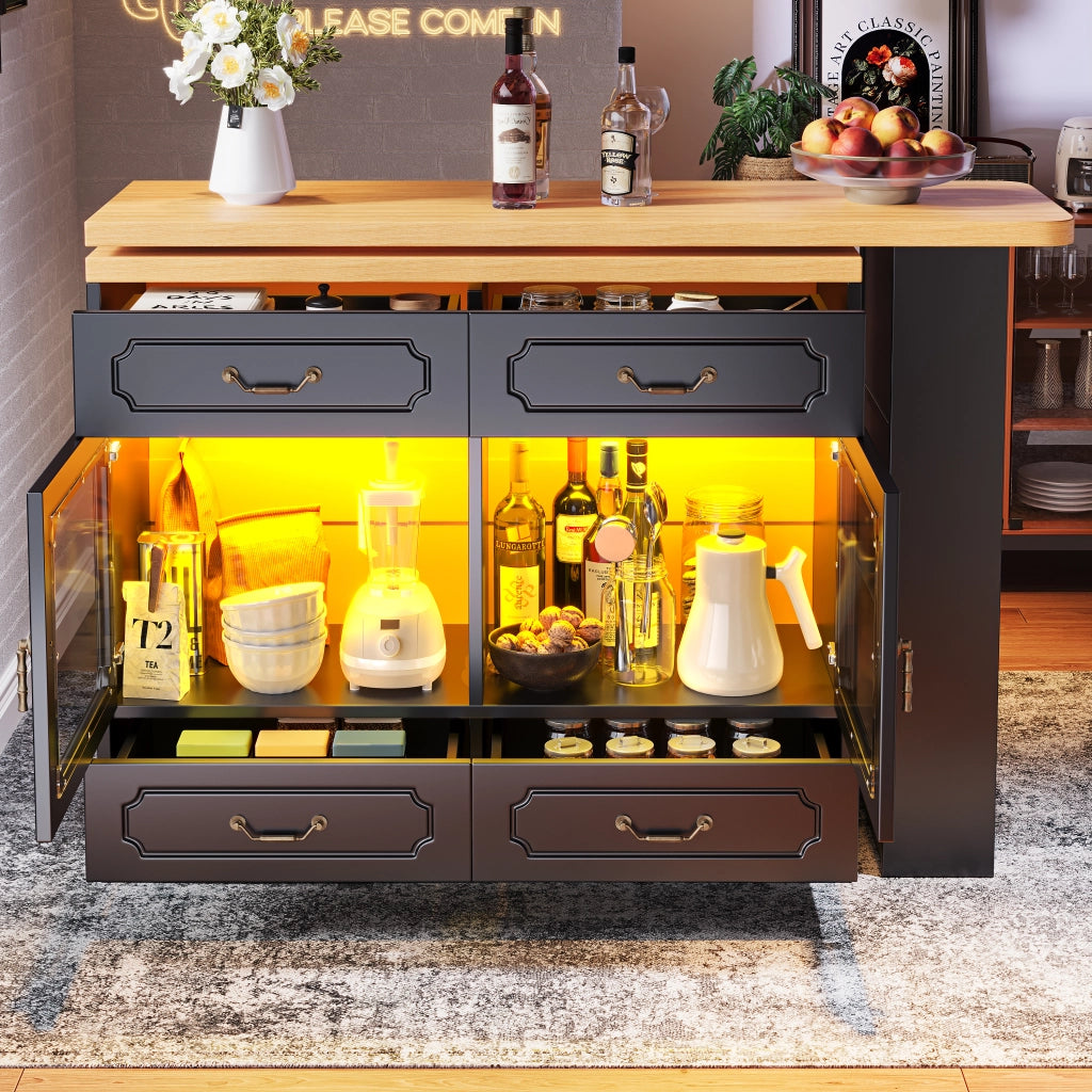 TAVOLO BAR Girevole 360° 135-203x39x92,8 cm Nero con LED