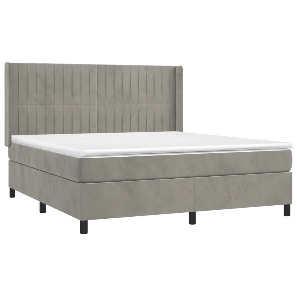 Letto a Molle Materasso e LED Grigio Chiaro 160x200 cm Velluto 3139691