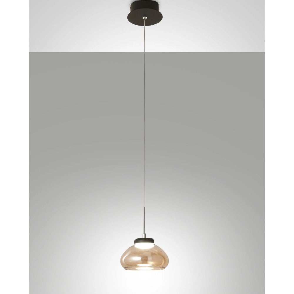 Arabella - Lampada a sospensione singola di Fabas Luce - Led 8W - Lampada da soffitto Diametro 14cm Ambra