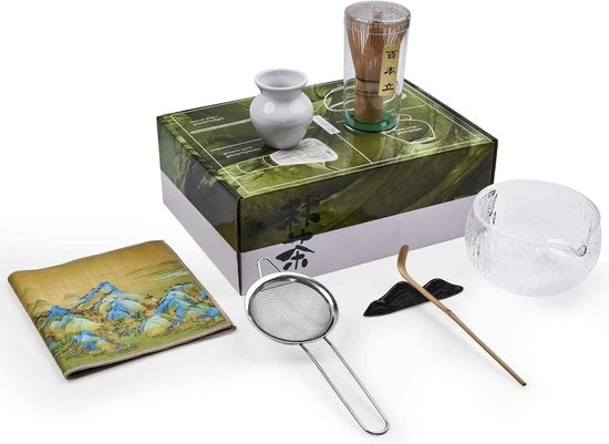 Set per cerimonia del tè matcha con contenitore per matcha e set di guanti per il tè