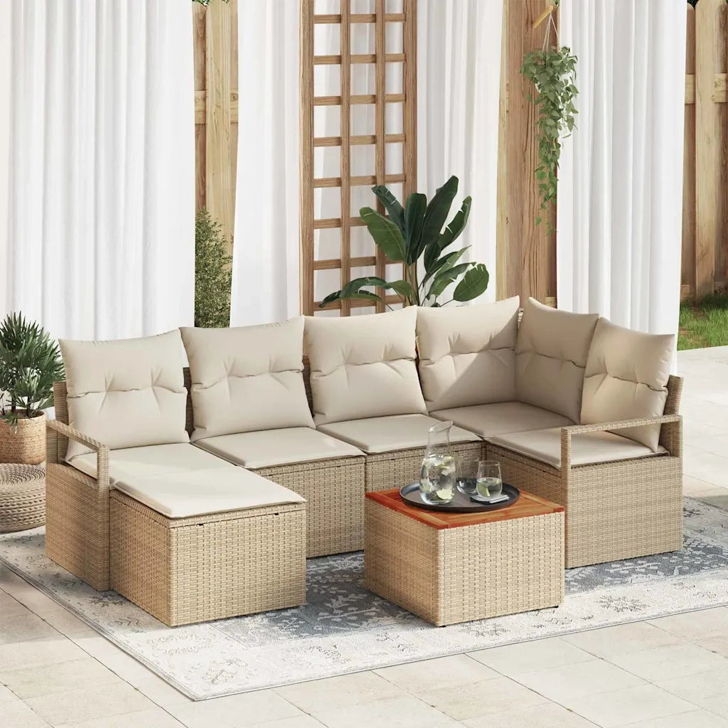 Set Divano da Giardino 7 pcs Beige e Crema polyrattan 3356398