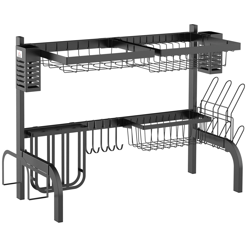 Scolapiatti Lavello Modulabile 2 Livelli ¨C zephmum ¨C Acciaio Nero 65x31.5x52.5 cm