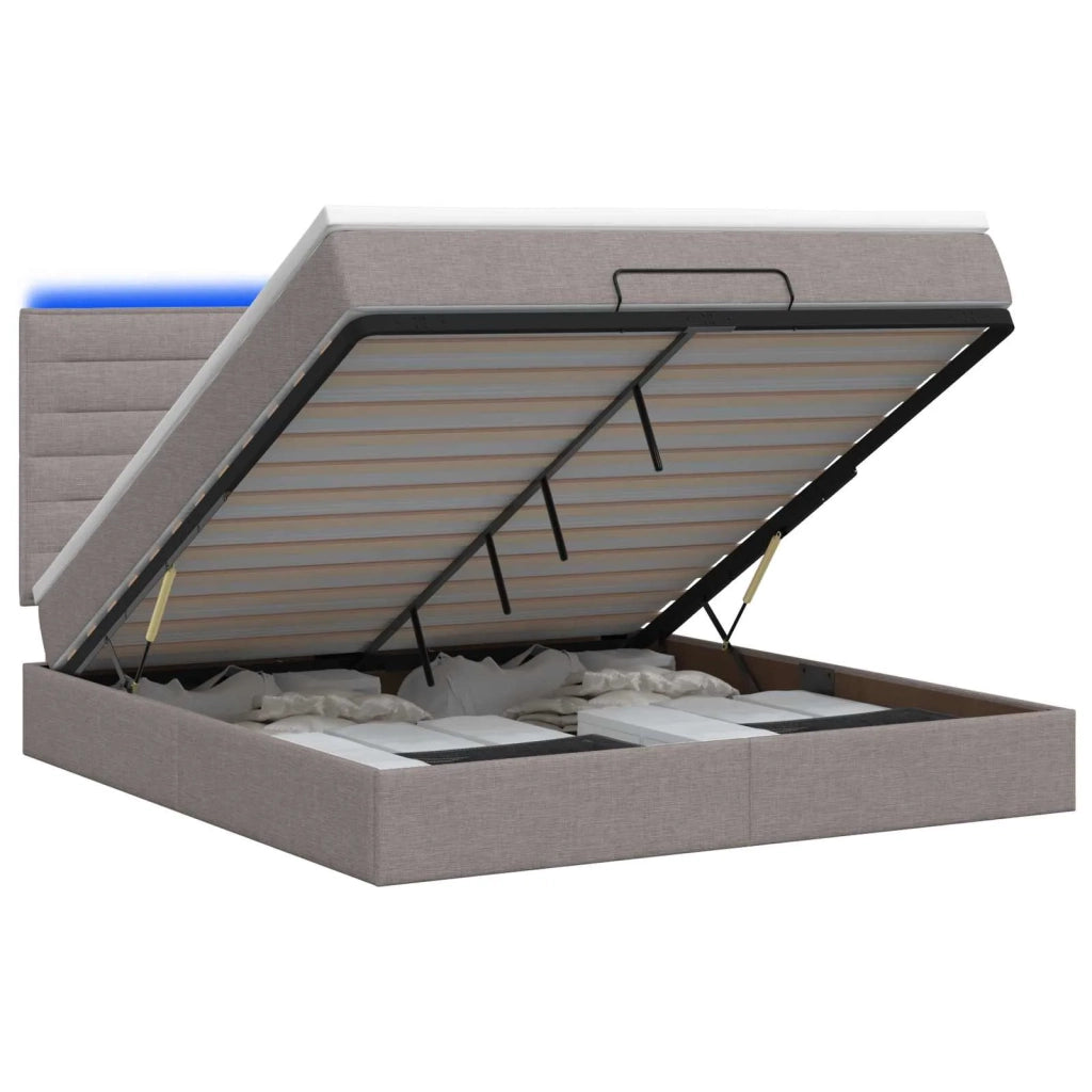 Letto Ottomano con Materasso e LED Tortora 140 x 200 cm Tessuto 3457997