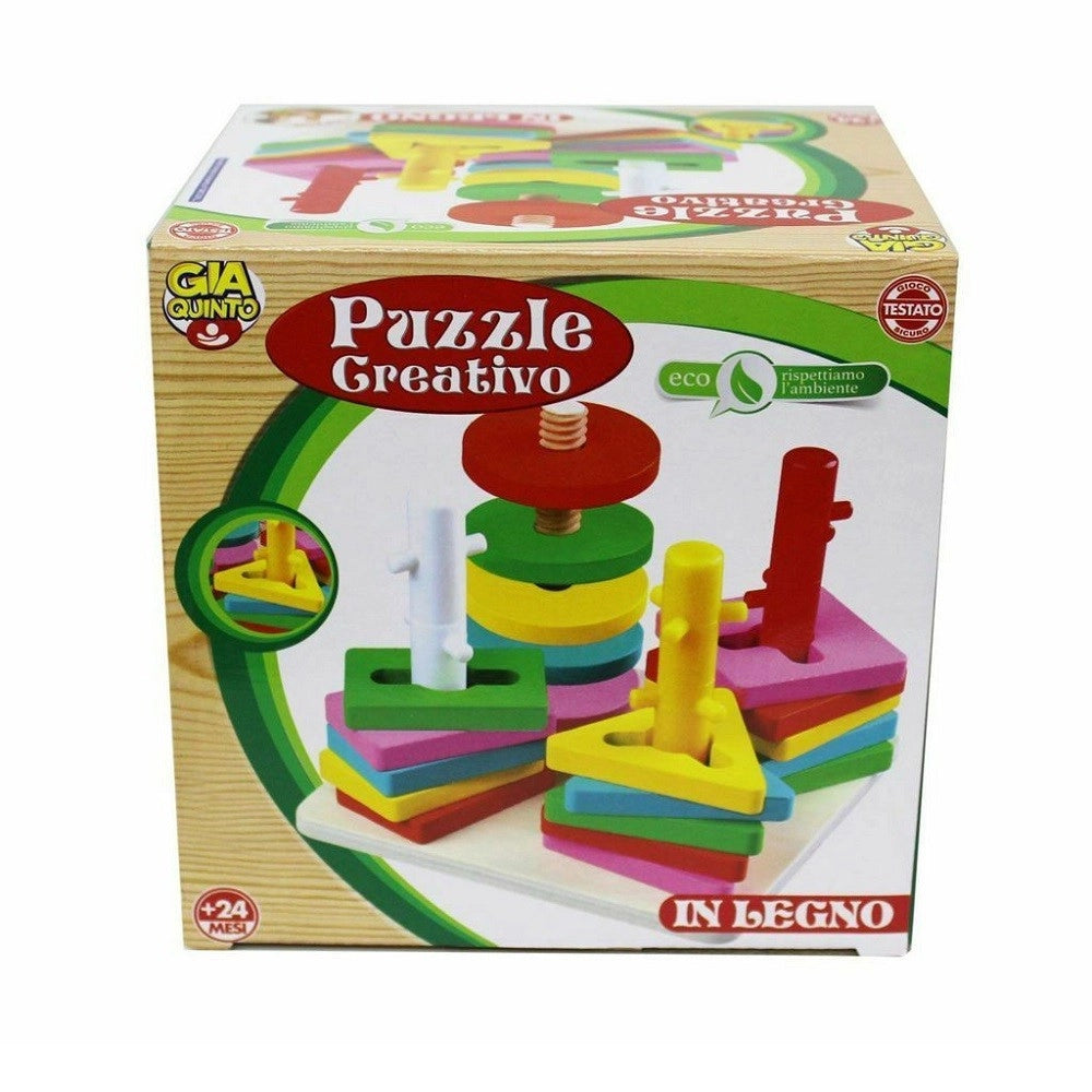 Trade Shop - Puzzle Creativo In Legno Giocattolo Gioco Educativo Per Bambini Forme Colorate -