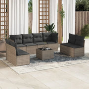 Set Divano da Giardino 9 pz con Cuscini Grigio in Polyrattan