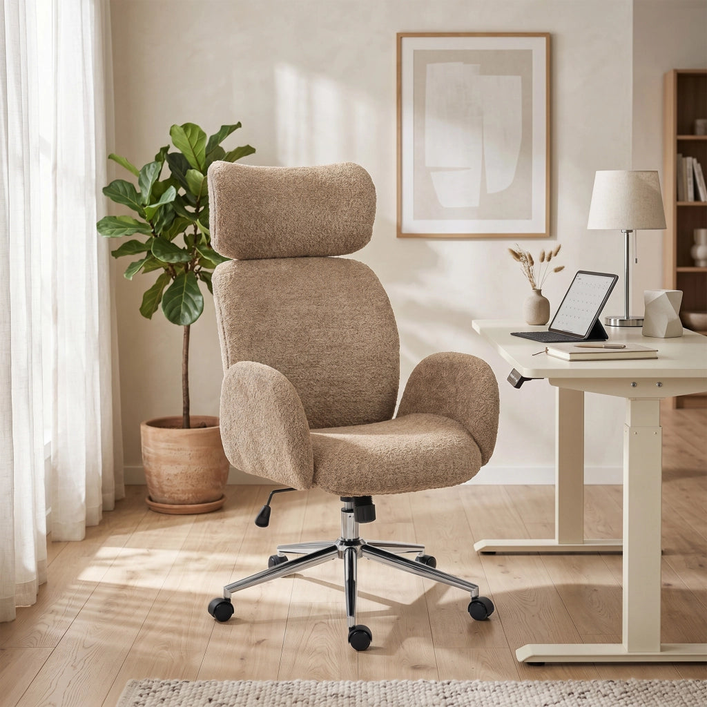 Sedia da ufficio ergonomica ¨C zephmum ¨C con schienale regolabile, braccioli e basculante, marrone