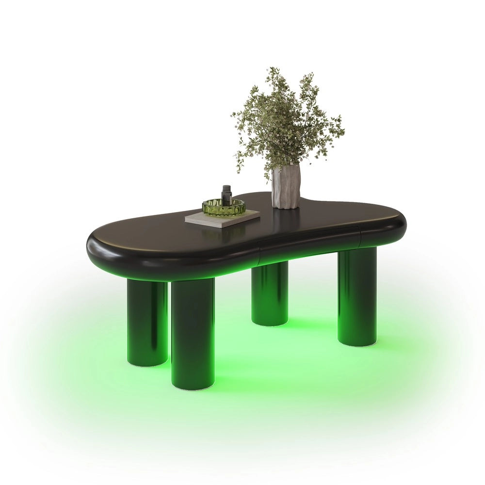 Tavolino da Caff¨¨ a Forma di Nuvola con LED e Cassetto ¨C MINIMAL ¨C MDF Nero
