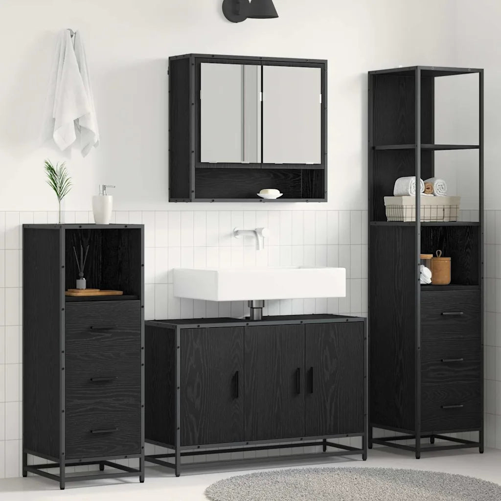 Set di mobili per il bagno 4 pcs Rovere Nero Legno multistrato 3402341