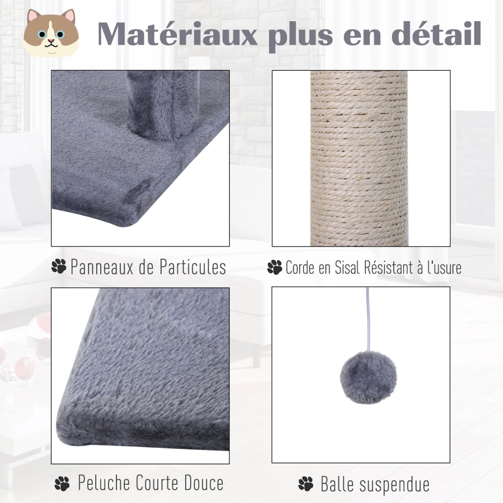 Arbre ¨¤ chat con 3 griffoirs, plateforme, hamac e boule ¨C Minimal ¨C grigio, 50x36x70 cm