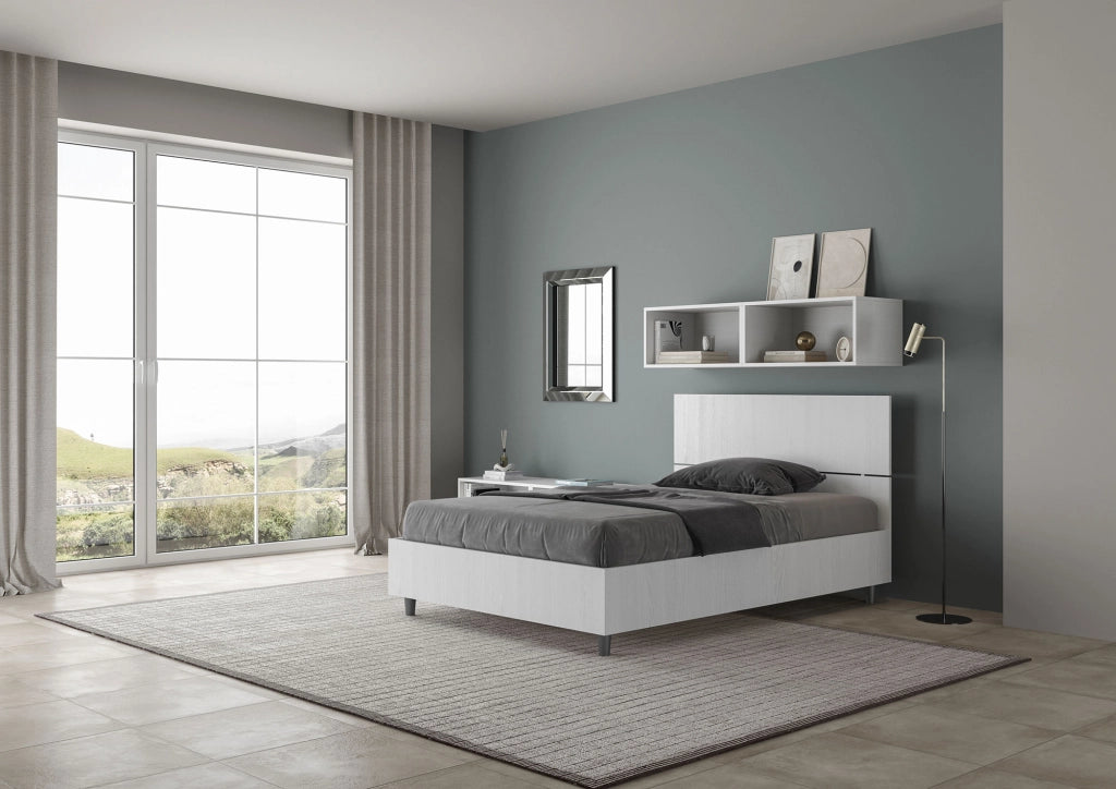 BS COM Letto una piazza e mezza con rete 120x200 testata dritta bianco frassino